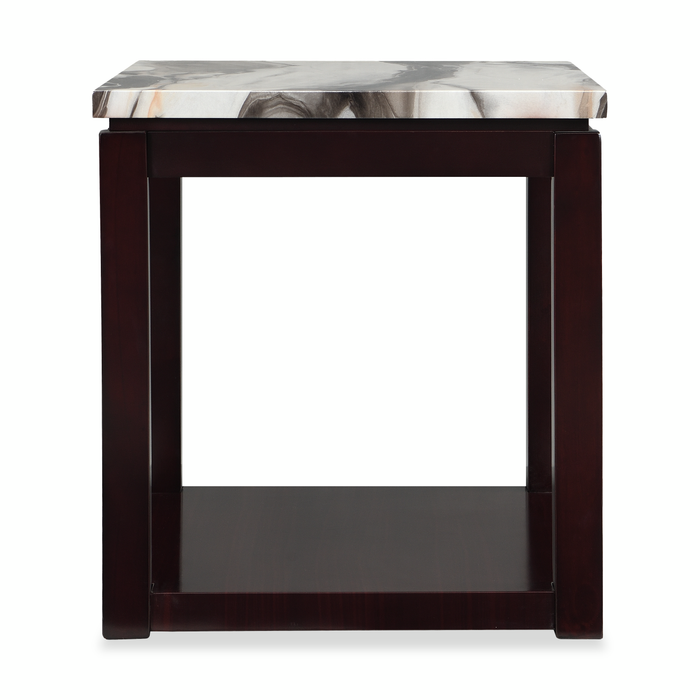 Sicily 22\" Traditional End Table with Shelf - Dark Brown Base with Cream Marble Look Top