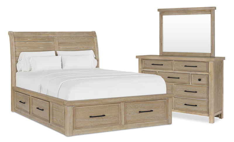 Sonoma 5pc Bedroom Set with Storage Bed, Dresser & Mirror, Light Brown - Queen Size