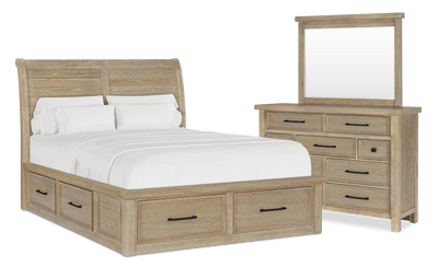 Sonoma 5pc Bedroom Set with Storage Bed, Dresser & Mirror, Light Brown - King Size | Ensemble de chambre à coucher Sonoma 5 pièces avec lit de rangement, commode et miroir, brun clair - format très grand lit