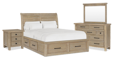 Sonoma 6pc Bedroom Set with Storage Bed, Dresser, Mirror & Nightstand, Light Brown - Queen Size | Ensemble de chambre à coucher Sonoma 6 pièces avec lit de rangement, commode, miroir et table de nuit, brun clair - format grand lit