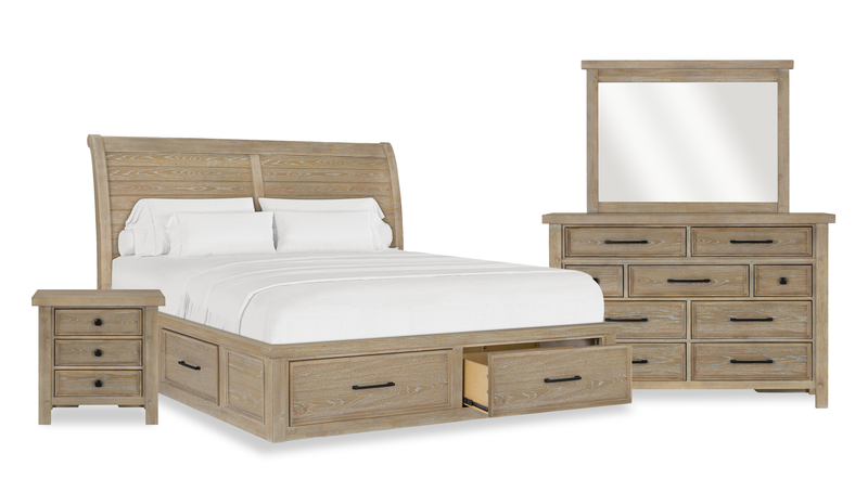 Sonoma 6pc Bedroom Set with Storage Bed, Dresser, Mirror & Nightstand, Light Brown - King Size