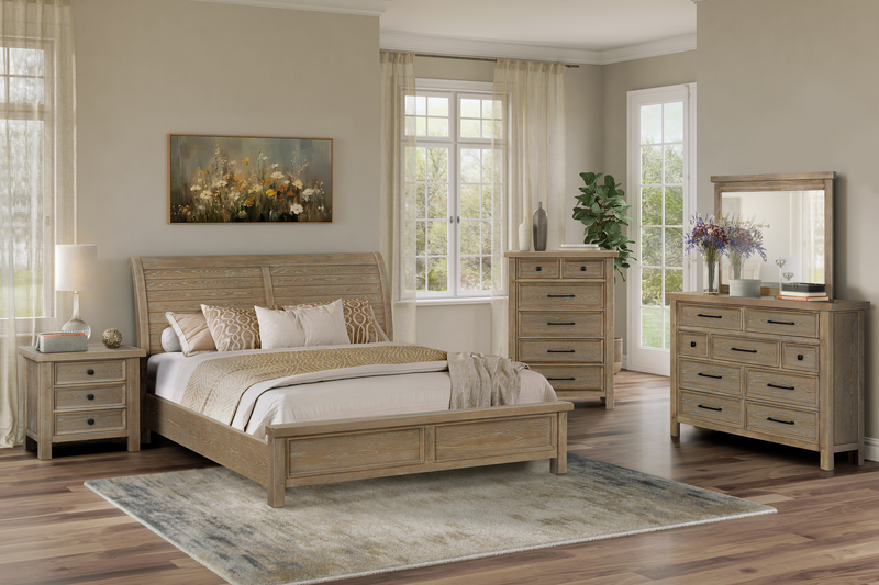 Sonoma Panel Bed with Headboard & Frame, Light Brown - King Size