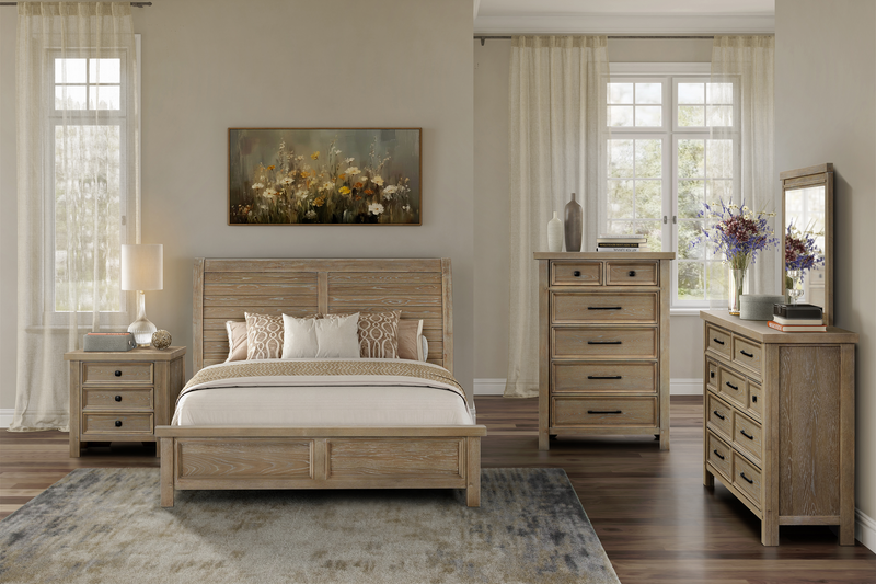 Sonoma Panel Bed with Headboard & Frame, Light Brown - Queen Size