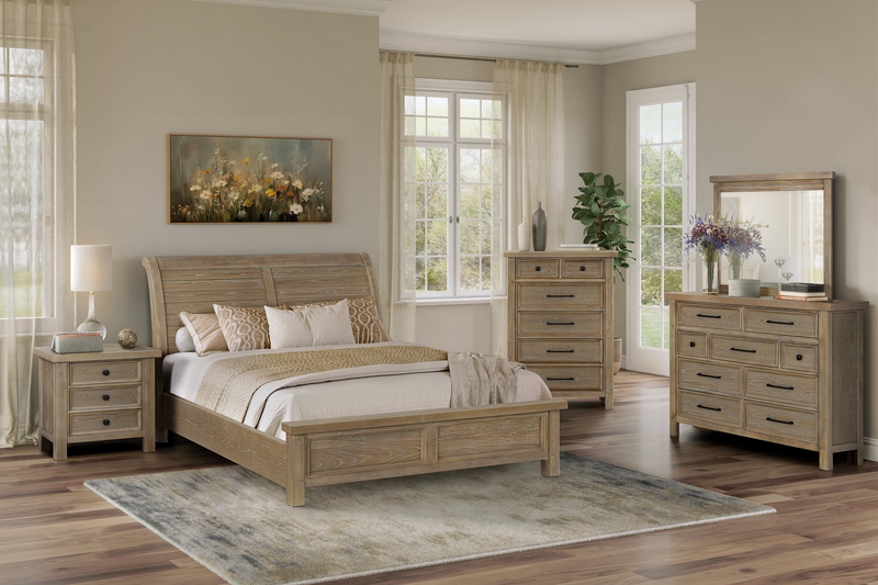 Sonoma Panel Bed with Headboard & Frame, Light Brown - Queen Size