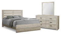 Soren 5pc Bedroom Set with Slat Panel Bed, Dresser & Mirror, Bleached Oak - Queen Size 