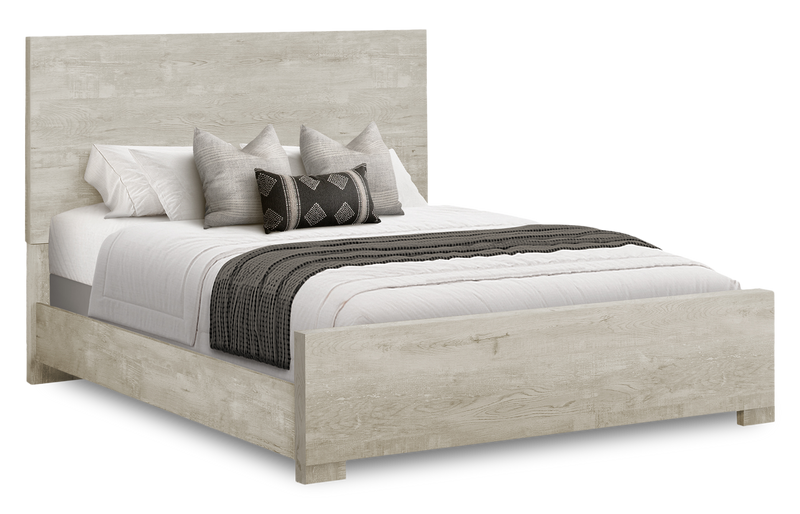 Soren Panel Bed with Headboard & Frame, Bleached Oak - Queen Size
