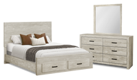 Soren 5pc Bedroom Set with Storage Bed, Dresser & Mirror, Bleached Oak - Queen Size 