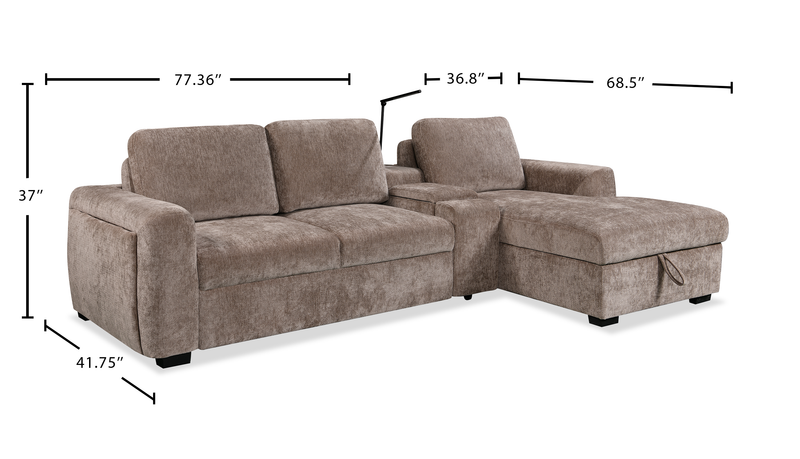Sunset Linen-Look Fabric Right-Facing Sleeper Sectional with Storage and Built-In LED Lighting – Taupe