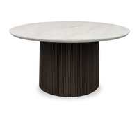 Sylvie 38” Modern Round Coffee Table with Marble Look Top – Dark Brown