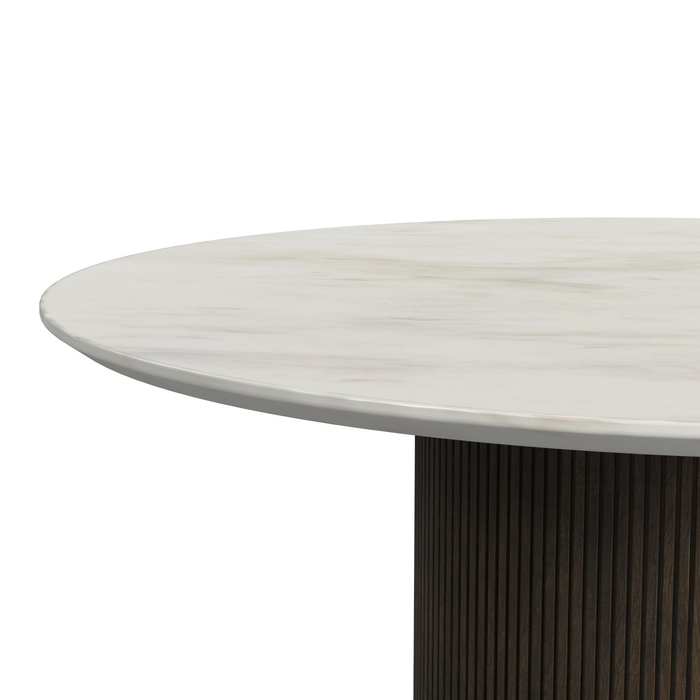 Sylvie 38” Modern Round Coffee Table with Marble Look Top – Dark Brown 
