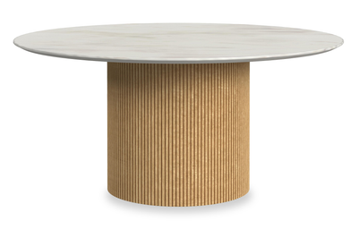 Sylvie 38” Modern Round Coffee Table with Marble Look Top – Natural  | Table à café ronde moderne Sylvie de 38 po avec dessus en imitation de marbre - naturelle
