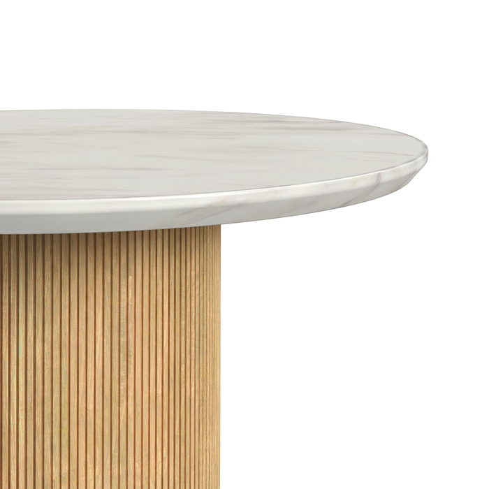 Sylvie 38” Modern Round Coffee Table with Marble Look Top – Natural 