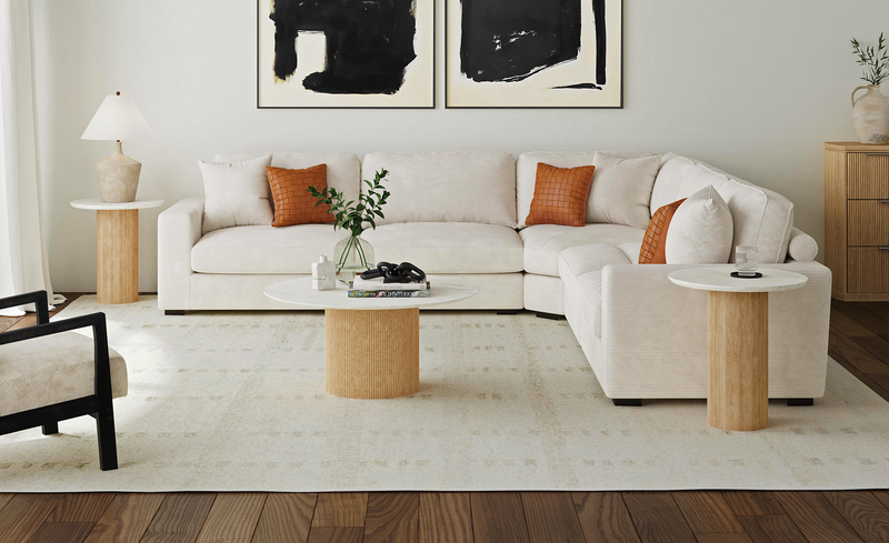 Sylvie 22” Modern Round End Table with Marble Look Top – Natural 