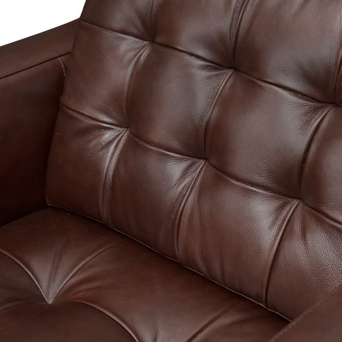 Theo 37\" Top-Grain Genuine Leather Chair with Removable Back Cushion and Wood Feet – Burgundy