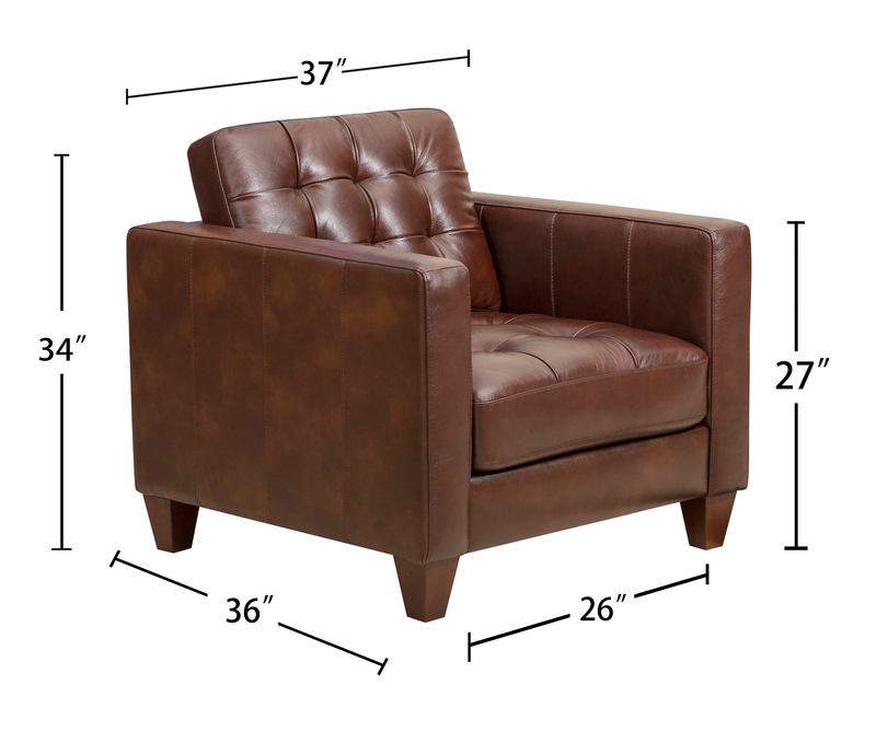 Theo 37\" Top-Grain Genuine Leather Chair with Removable Back Cushion and Wood Feet – Burgundy
