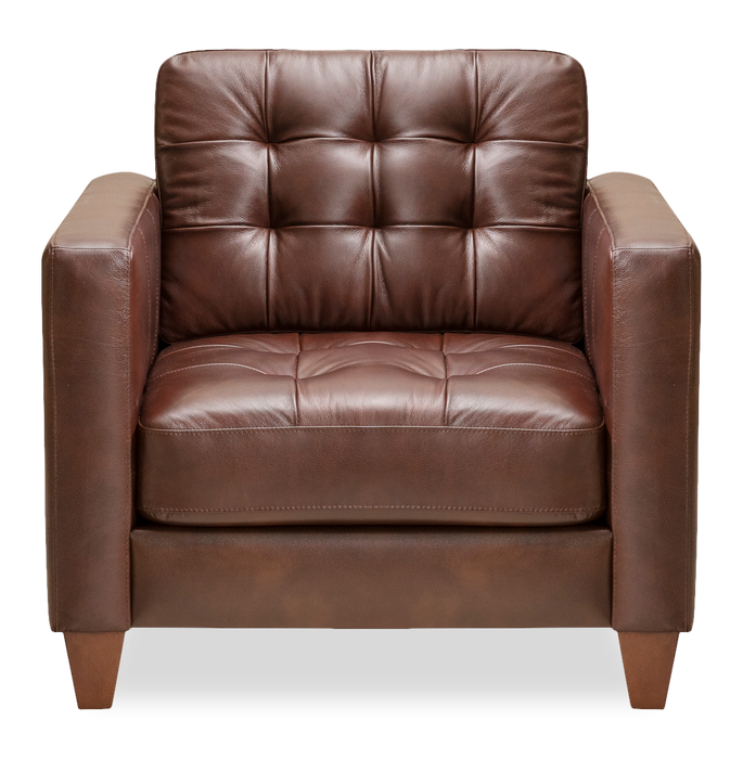 Theo 37\" Top-Grain Genuine Leather Chair with Removable Back Cushion and Wood Feet – Burgundy
