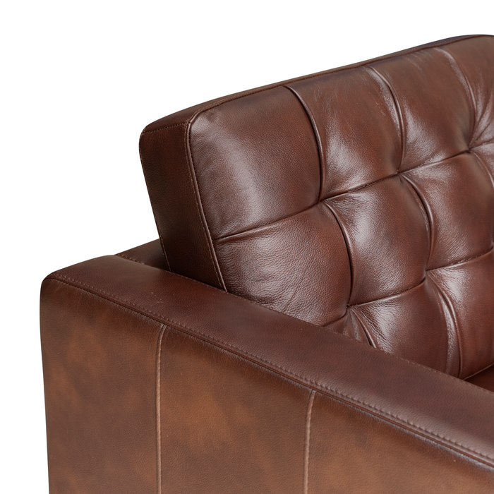 Theo 62\" Top-Grain Genuine Leather Loveseat with Removable Back Cushion and Wood Feet – Burgundy