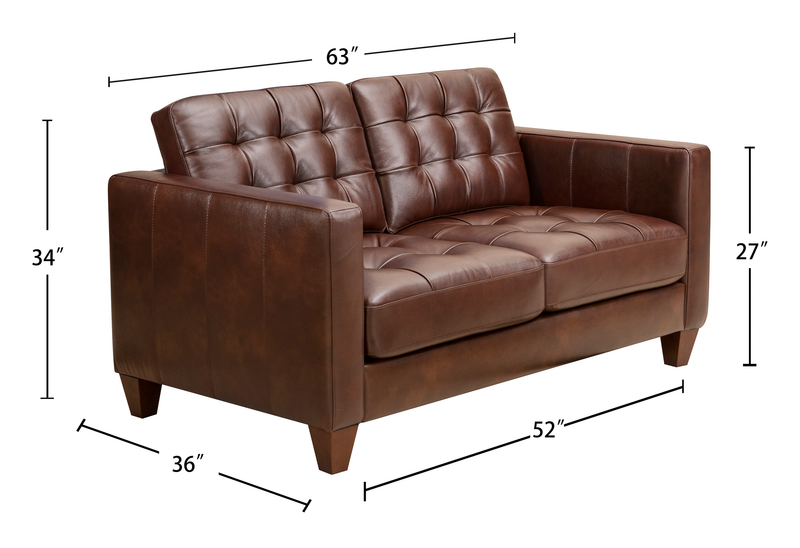 Theo 62\" Top-Grain Genuine Leather Loveseat with Removable Back Cushion and Wood Feet – Burgundy