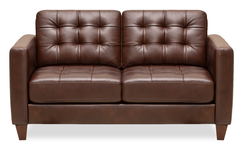 Theo 62\" Top-Grain Genuine Leather Loveseat with Removable Back Cushion and Wood Feet – Burgundy