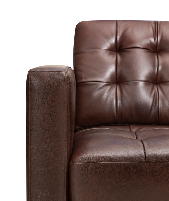 Theo 85\" Top-Grain Genuine Leather Sofa with Removable Back Cushion and Wood Feet – Burgundy