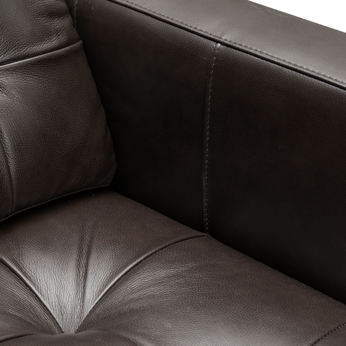 Theo 62\" Top-Grain Genuine Leather Loveseat with Removable Back Cushion and Wood Feet – Grey