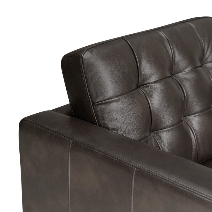 Theo 62\" Top-Grain Genuine Leather Loveseat with Removable Back Cushion and Wood Feet – Grey