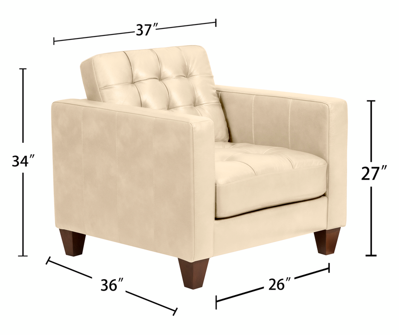 Theo 37\" Top-Grain Genuine Leather Chair with Removable Back Cushion and Wood Feet – Stone