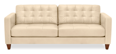 Theo 85" Top-Grain Genuine Leather Sofa with Removable Back Cushion and Wood Feet - Stone | Sofa Theo de 85 po en cuir véritable de qualité supérieure avec coussin de dossier amovible et pattes en bois - pierre