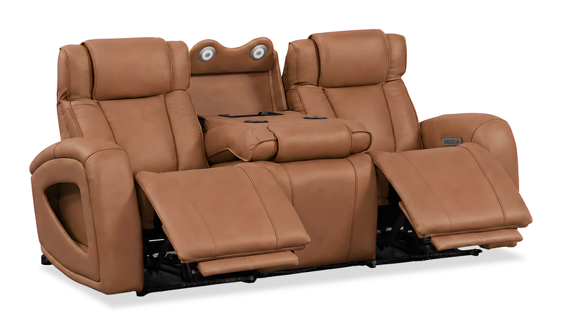 Shaquille O’Neal Home Titan 92\" Genuine Leather Power Reclining Sofa with Shaq-o-pedic Comfort – Earth