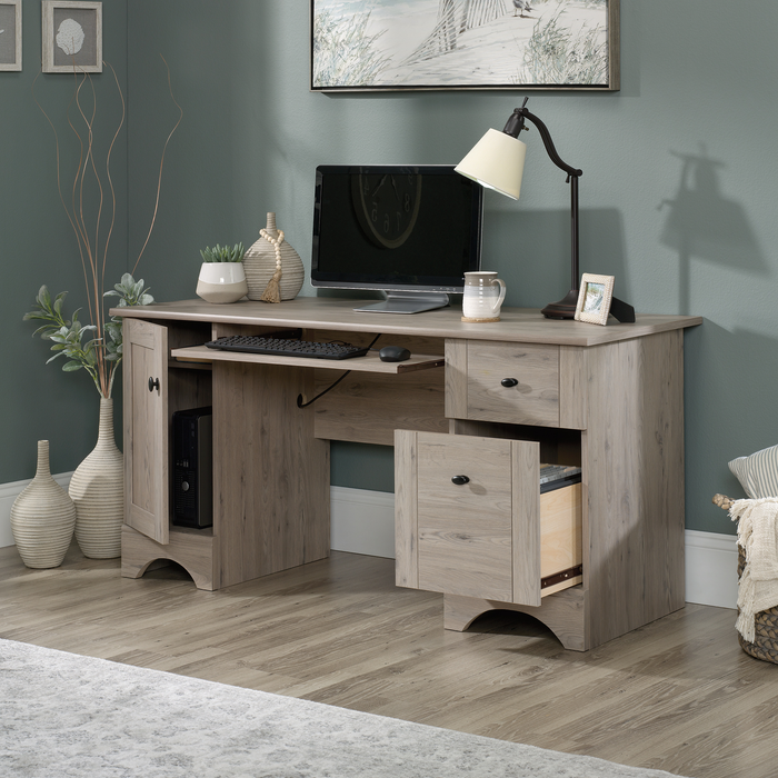 Tyren 59.45“ Rustic Office Desk with Drawers – Laurel Oak 