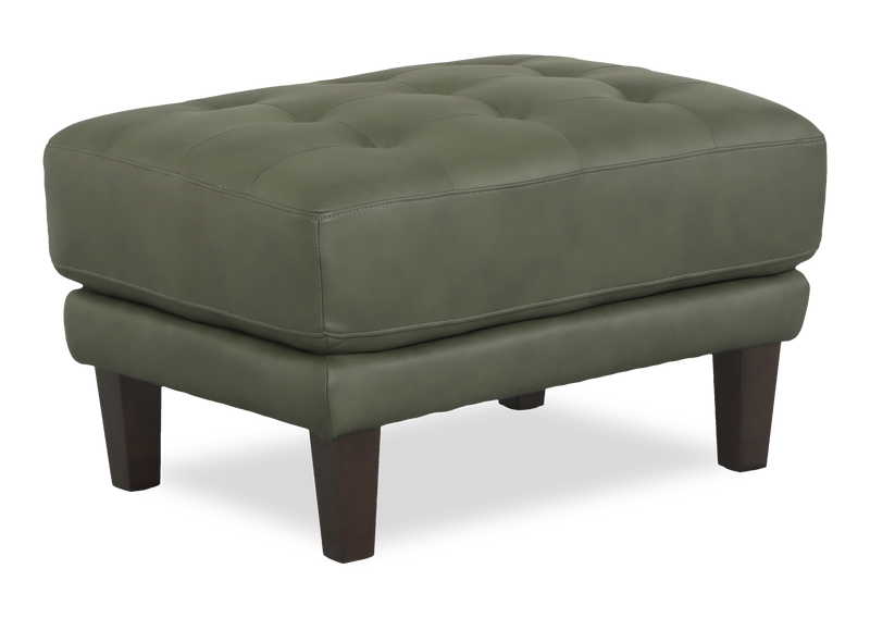 Chateau d’Ax Venice 30\" Traditional Genuine Leather Ottoman – Green 