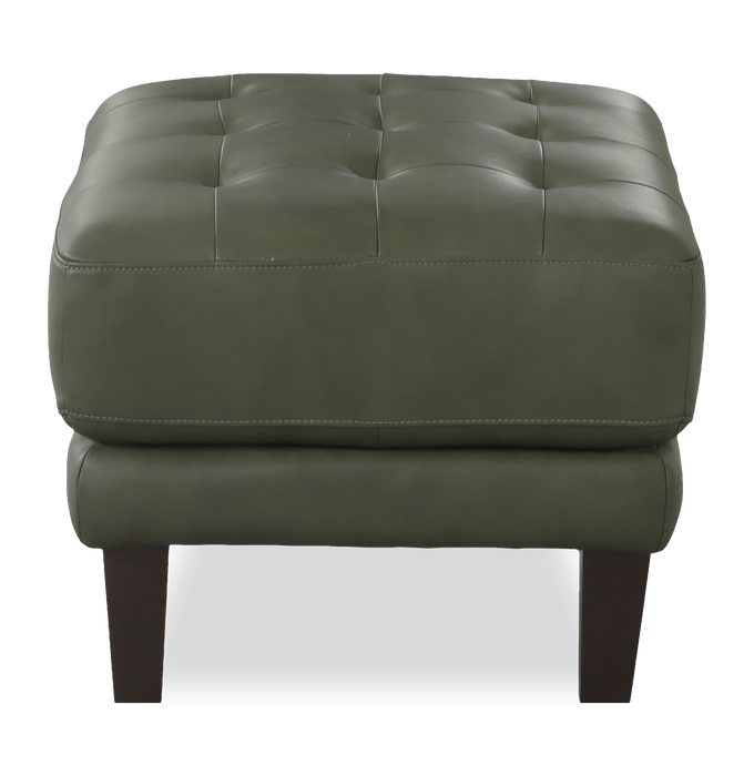 Chateau d’Ax Venice 30\" Traditional Genuine Leather Ottoman – Green 