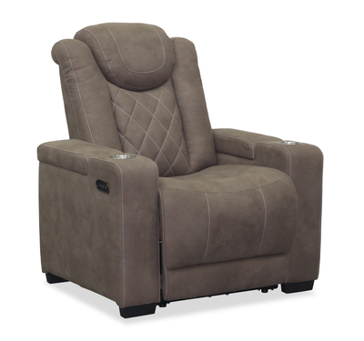 Venture 35.83” Faux Suede Power Reclining Chair with Power Headrests, Cupholders, and USB Port - Chocolate | Fauteuil à inclinaison électrique Venture de 35,83 po en suédine avec appuie-têtes électriques, porte-gobelets et port USB - chocolat
