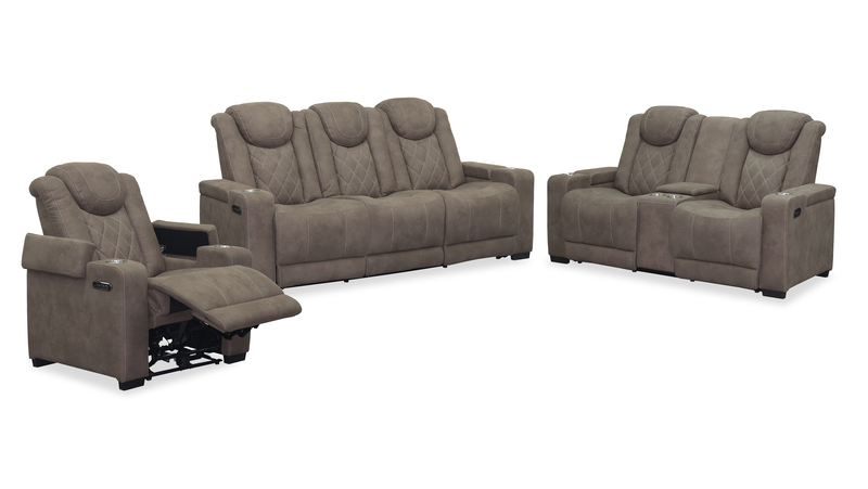 Venture 35.83” Faux Suede Power Reclining Chair with Power Headrests, Cupholders, and USB Port - Chocolate
