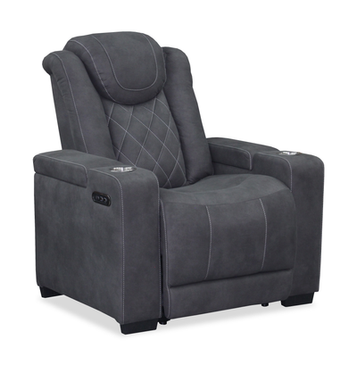 Venture 35.83” Faux Suede Power Reclining Chair with Power Headrests, Cupholders, and USB Port - Grey | Fauteuil à inclinaison électrique Venture de 35,83 po en suédine avec appuie-têtes électriques, porte-gobelets et port USB - gris
