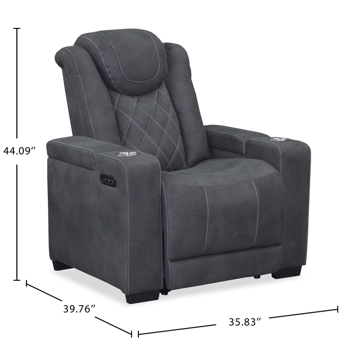 Venture 35.83” Faux Suede Power Reclining Chair with Power Headrests, Cupholders, and USB Port - Grey