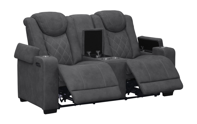 Venture 70.08” Faux Suede Power Reclining Loveseat with Power Headrests, Cupholders, and USB Port - Grey
