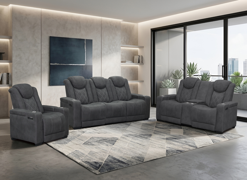 Venture 70.08” Faux Suede Power Reclining Loveseat with Power Headrests, Cupholders, and USB Port - Grey
