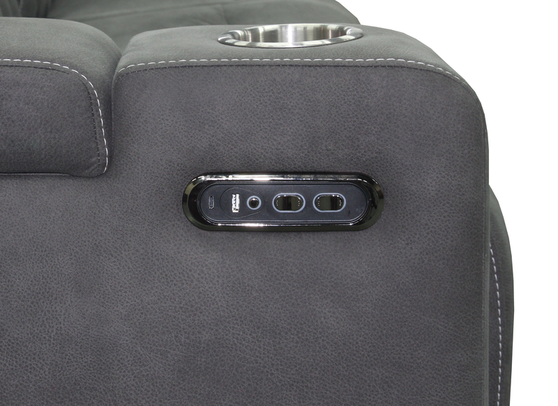 Venture 83.5” Faux Suede Power Reclining Sofa with Power Headrests, Cupholders, and USB Port - Grey
