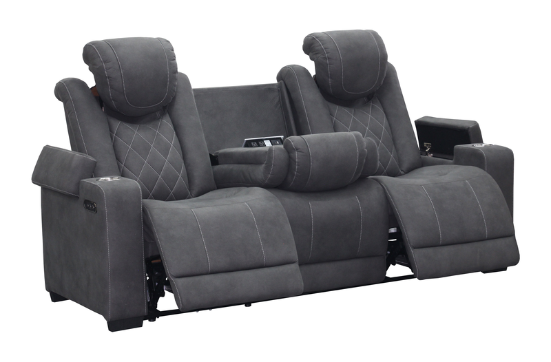Venture 83.5” Faux Suede Power Reclining Sofa with Power Headrests, Cupholders, and USB Port - Grey