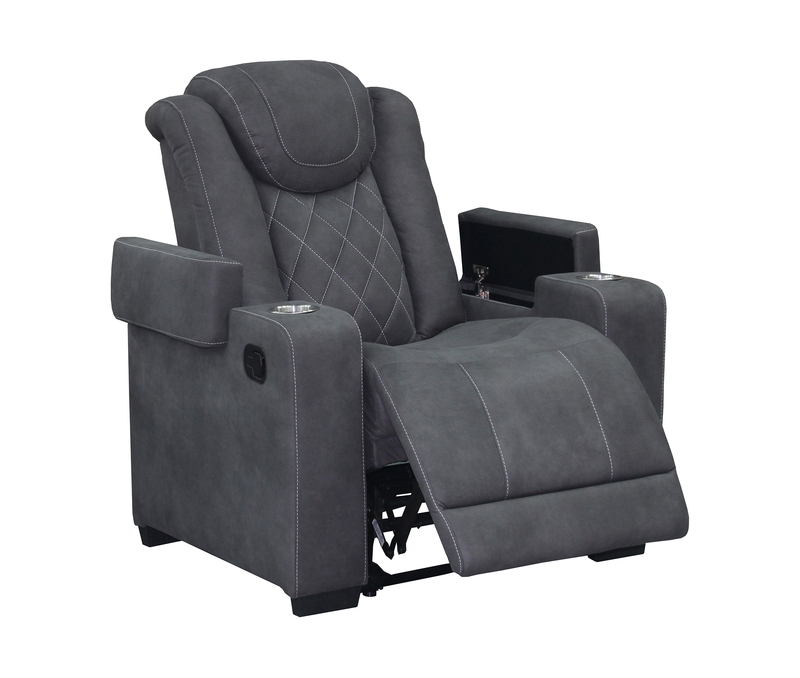 Venture 35.83” Faux Suede Reclining Chair with Storage and Cupholders - Grey
