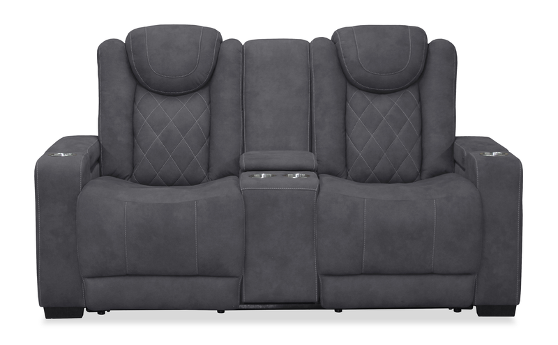 Venture 70.08” Faux Suede Reclining Loveseat with Storage and Cupholders - Grey