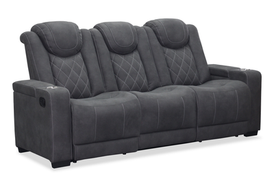 Venture 83.5” Faux Suede Reclining Sofa with Storage, Cupholders, and USB Port - Grey | Sofa inclinable Venture de 83,5 po en suédine avec rangement, porte-gobelets et port USB - gris
