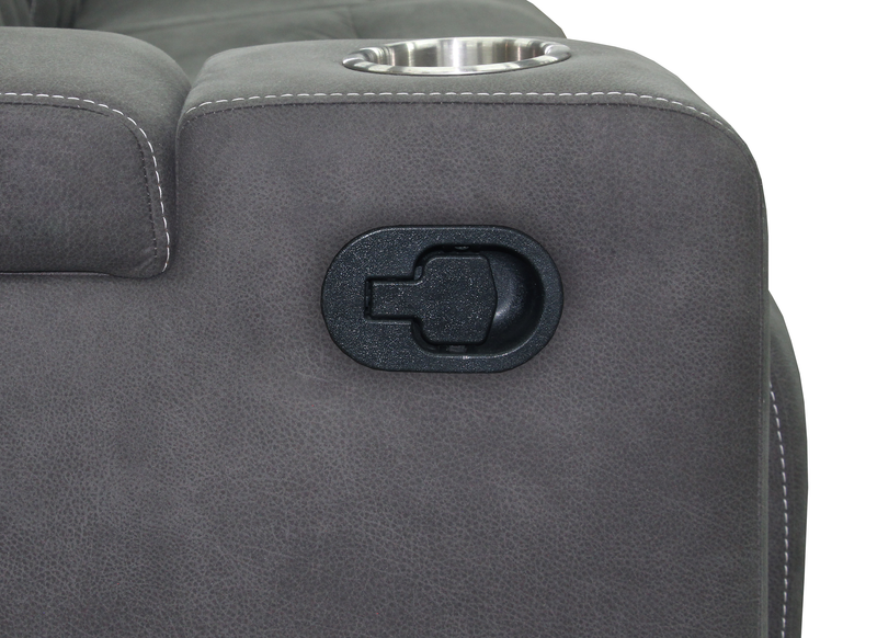 Venture 83.5” Faux Suede Reclining Sofa with Storage, Cupholders, and USB Port - Grey