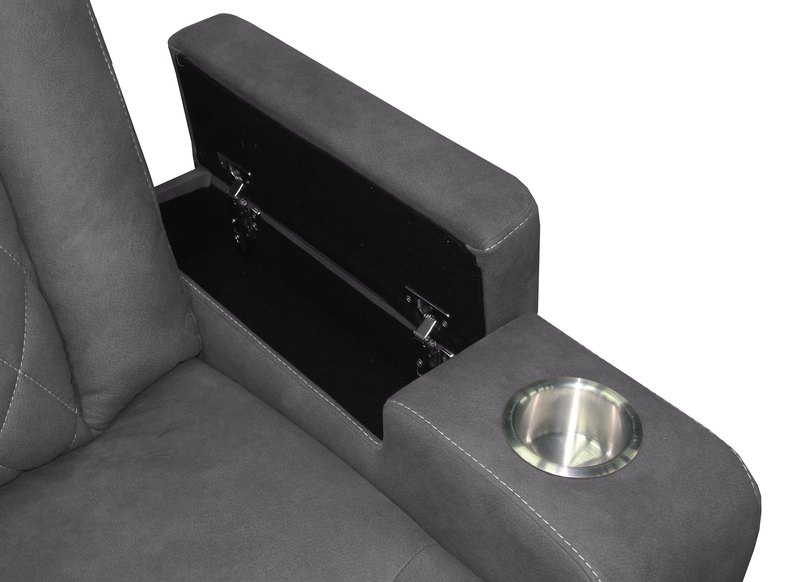 Venture 83.5” Faux Suede Reclining Sofa with Storage, Cupholders, and USB Port - Grey