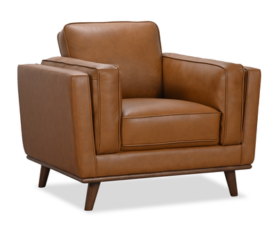 Viero 42.1" Genuine Leather Accent Chair - Caramel   | Fauteuil d’appoint Viero de 42,1 po en cuir véritable - caramel