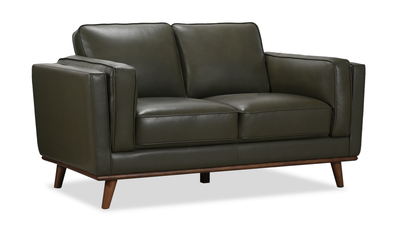 Viero 64.2" Genuine Leather Loveseat - Green   | Causeuse Viero de 64,2 po en cuir véritable - verte