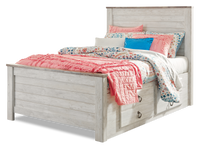 Willowton Platform Storage Bed with Headboard & Frame for Kids, Whitewash - Full Size