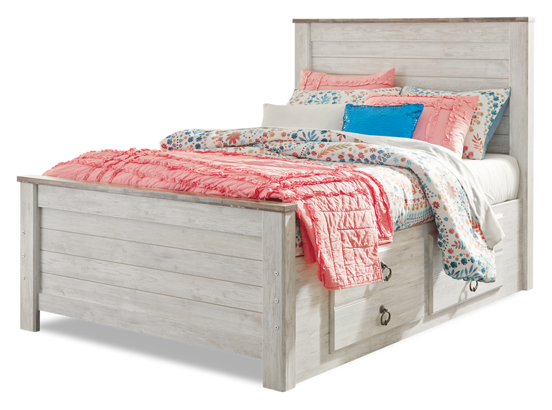 Willowton Platform Storage Bed with Headboard & Frame for Kids, Whitewash - Full Size
