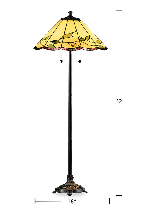 Wisteria 18\" Fallhouse Tiffany Floor Lamp with Amber Shade – Antique Bronze